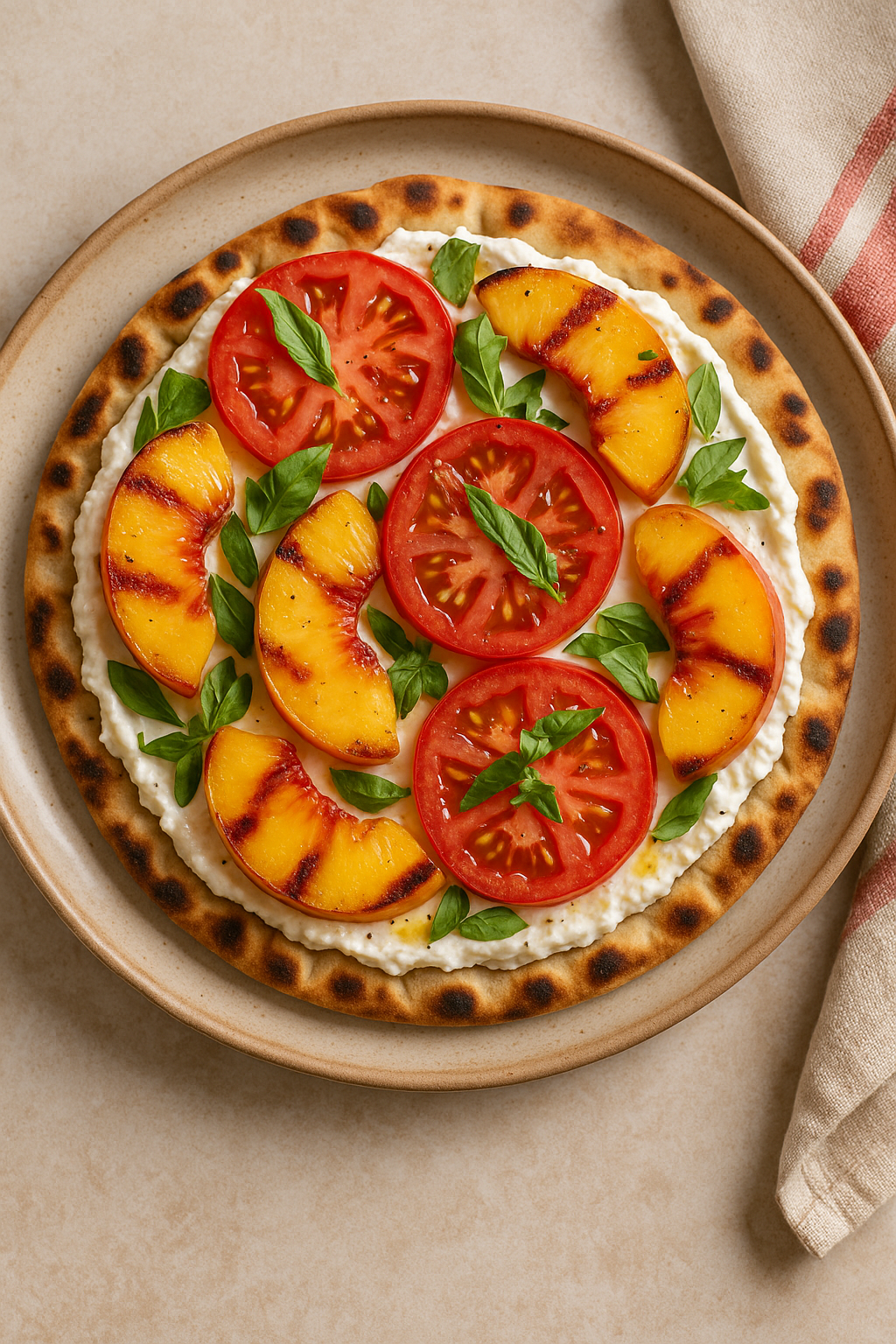 TOMATO & PEACH FLATBREADS WITH BASIL