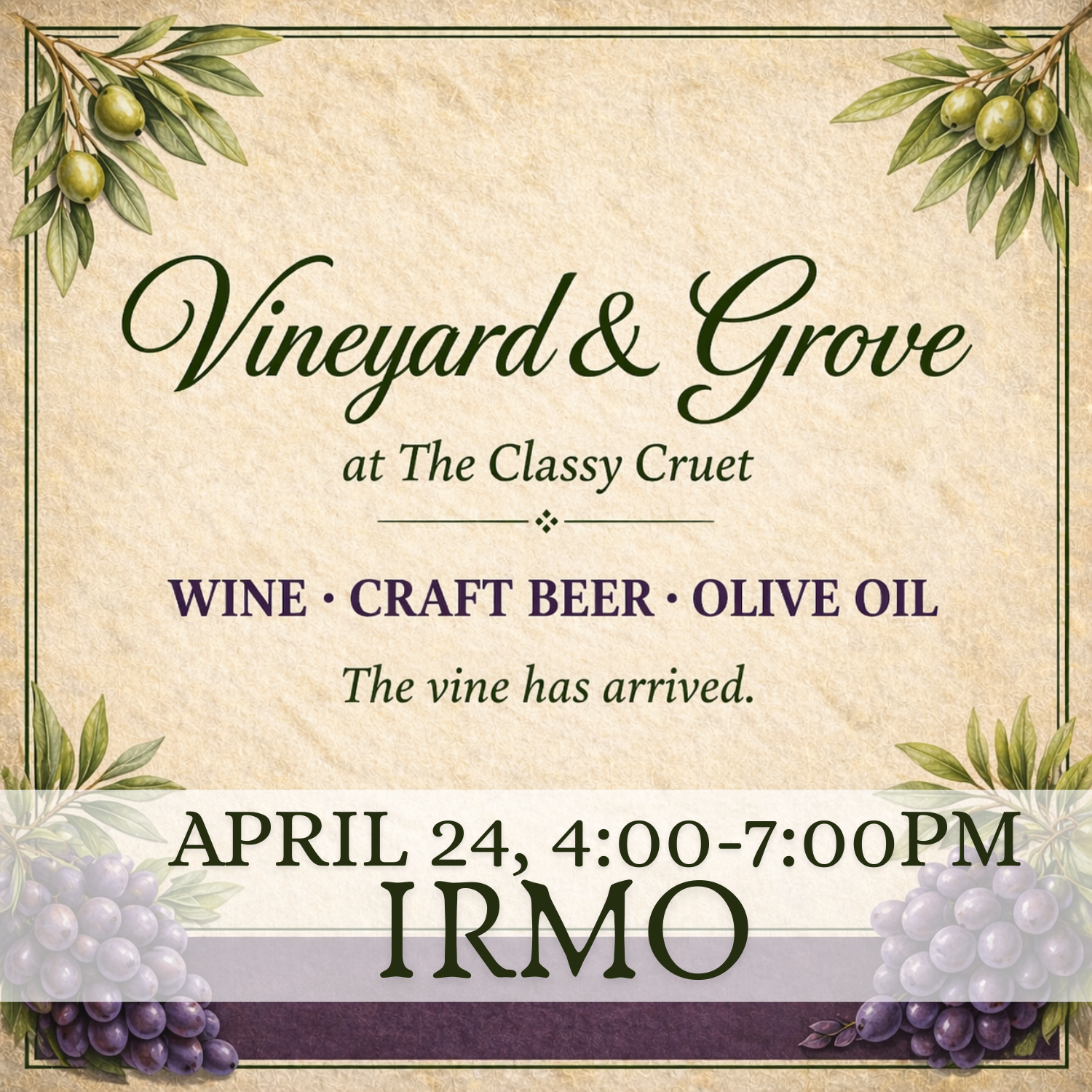 Wine Tasting: "Vineyard & Grove" · April 24th · Irmo