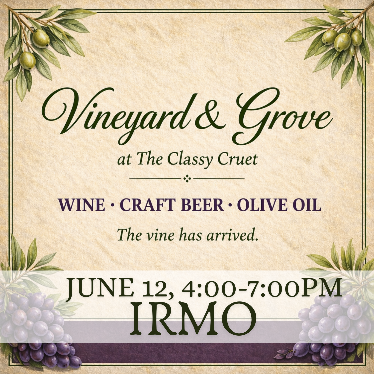 Wine Tasting: "Vineyard & Grove" · June 12th · Irmo