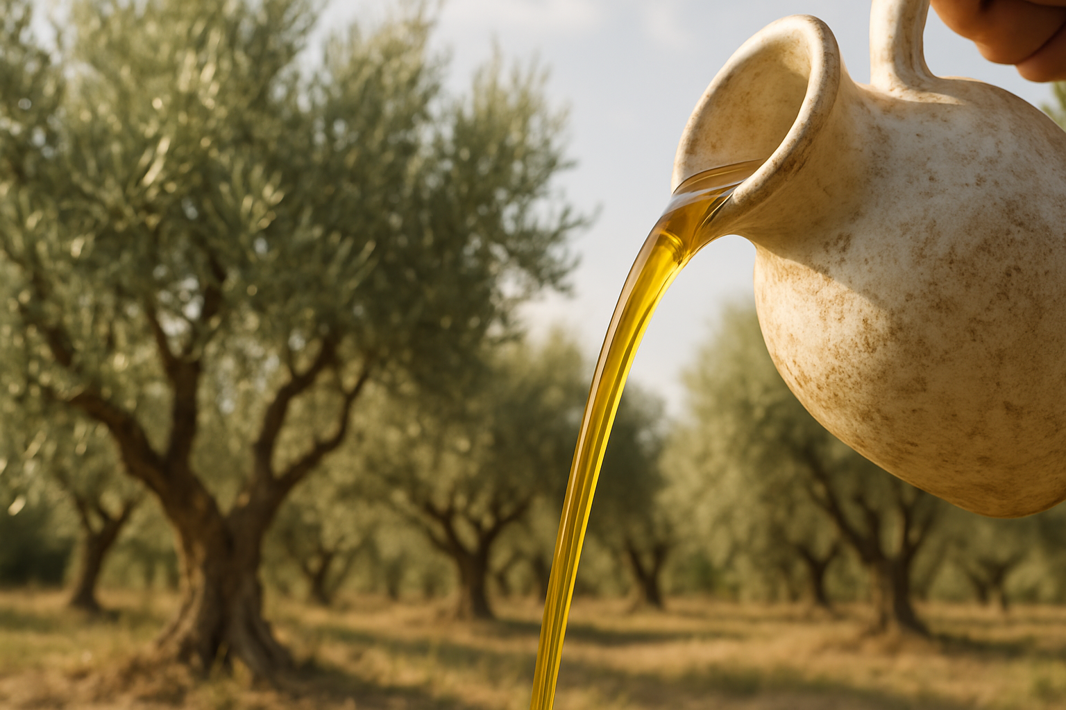 Use a solid/distressed finish for the cruet and have half of the cruet off screen so that it's possible it was being poured by a hand that's not in the frame. 